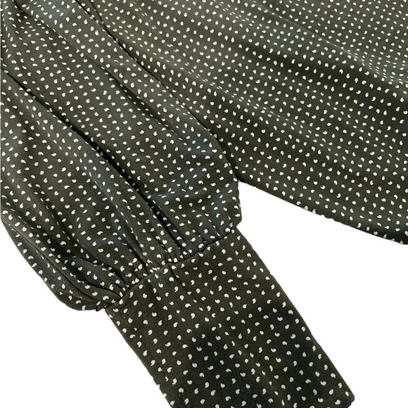 LOFT Outlet Olive Green and Cream Polka Dot Puff Sleeve Top Women’s Size Large - Picture 4 of 7